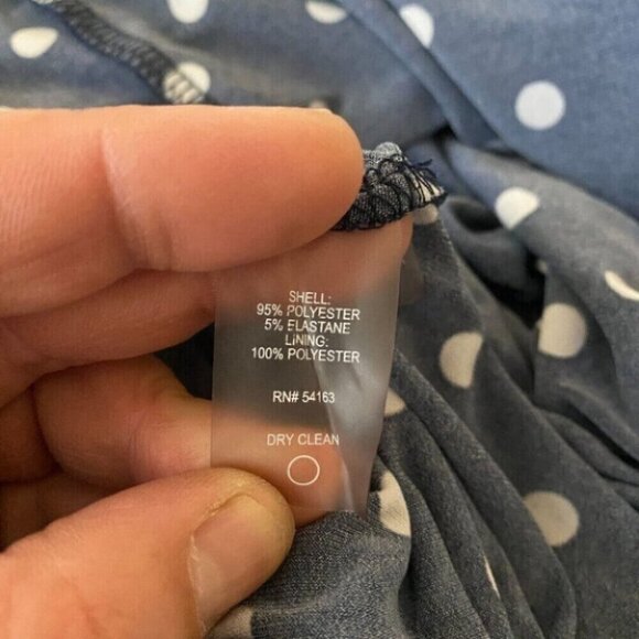 Tommy Hilfiger Dress Womens 11/19 Navy Polka Dots Stretch Retro Pleated V-Neck - Picture 13 of 14